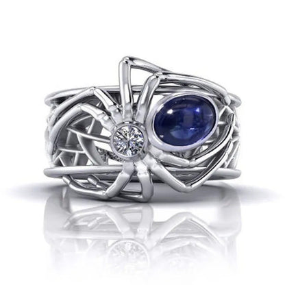 Unique Punk 925 Silver Creative Spider Spider Ring Punk Style Man Inlay Sapphire