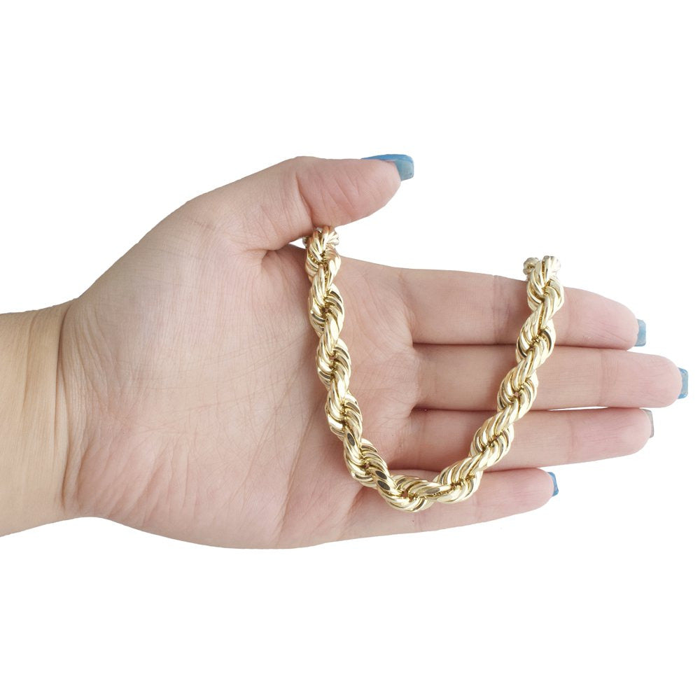10K Yellow Gold 10Mm Diamond Cut Hollow Rope Link Chain Necklace 28 Inches