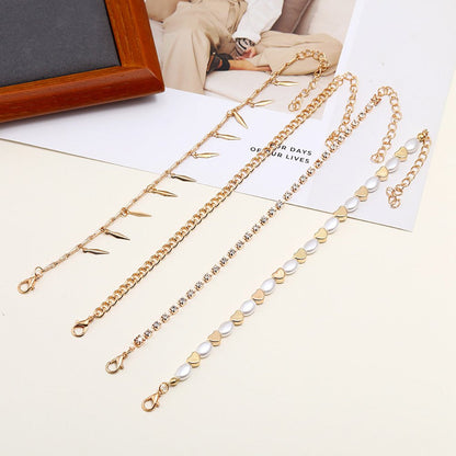 of the Rings Expanded Pearl Hollow Love Diamond Chain Anklet Four Piece Beach An