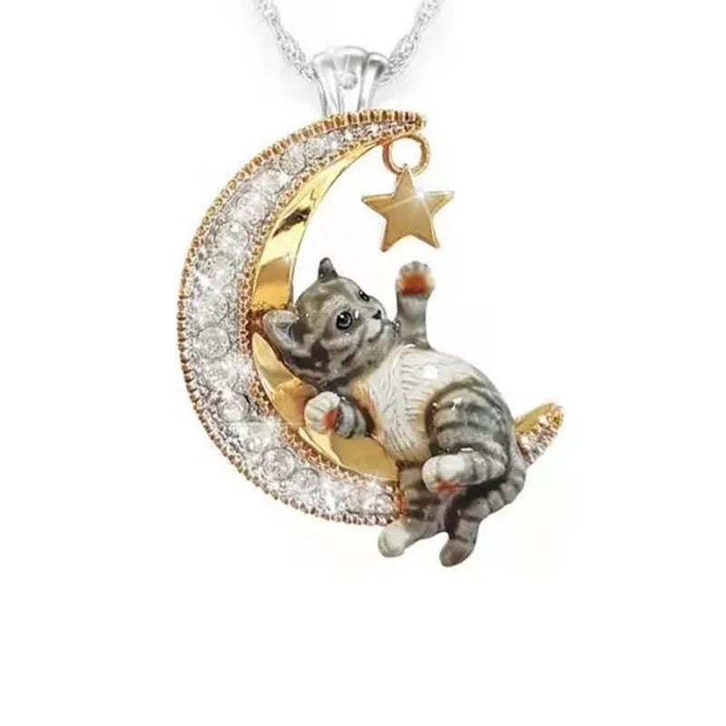 Cute Cat Necklace Star Moon Diamond Animal Necklace Wedding Engagement Anniversa
