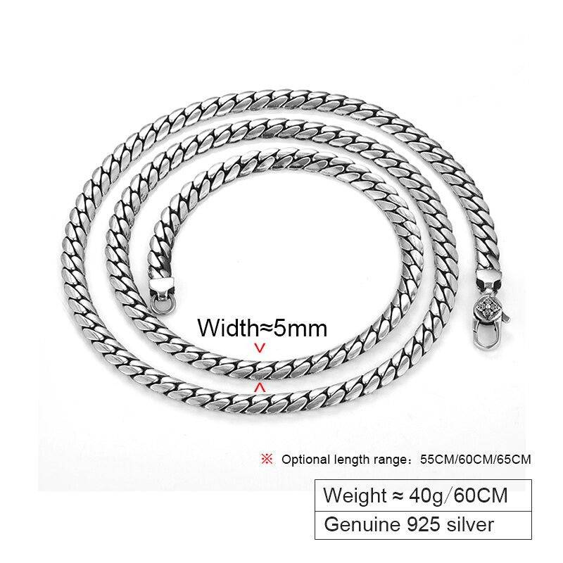 2022 New Solid S925 Silver Jewelry Fashion Retro Personality Flat Chain 5MM