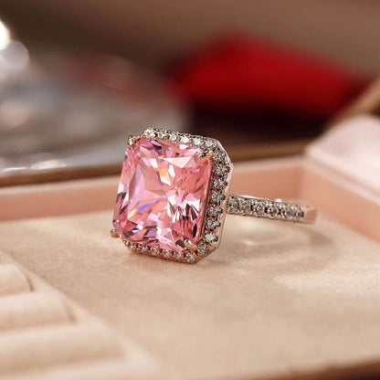 Sterling Silver Gold-Plated Diamond Ring Diamond Square Ring