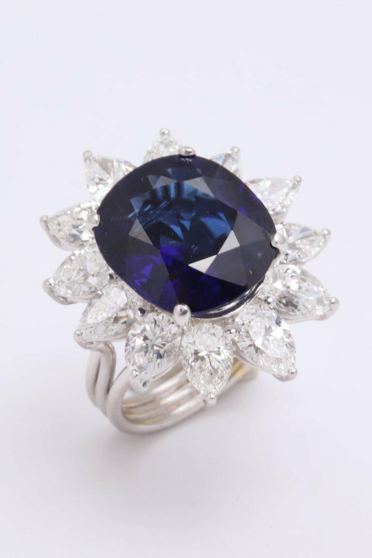 Natural Burma No Heat Blue Sapphire Ring 9.73 ct cushion