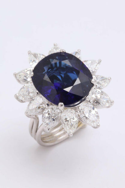 Natural Burma No Heat Blue Sapphire Ring 9.73 ct cushion