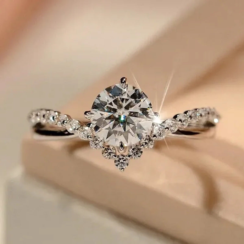Luxury 925 Sterling Silver White Sapphire Ring round Cut Moissanite Diamond Jewe