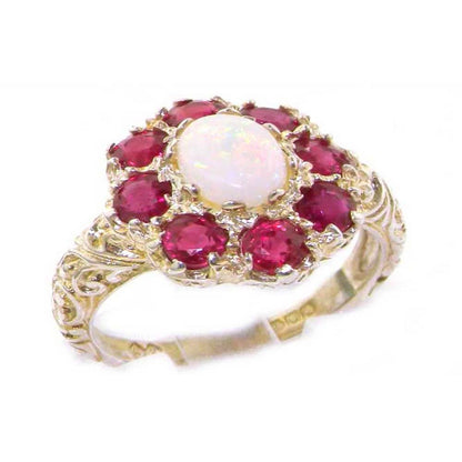 LBG British Made Solid 925 Sterling Silver Natural Opal & Ruby Womens Anniversar