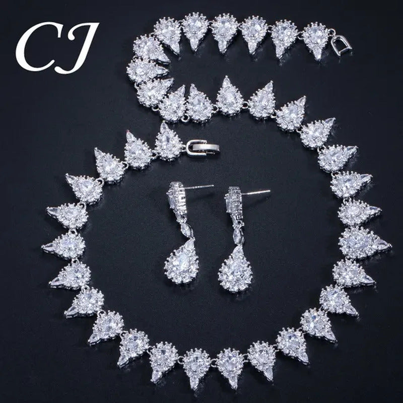 CANDICE White Gold Plating Sparkling Cubic Zirconia Diamond Choker Necklace Sets