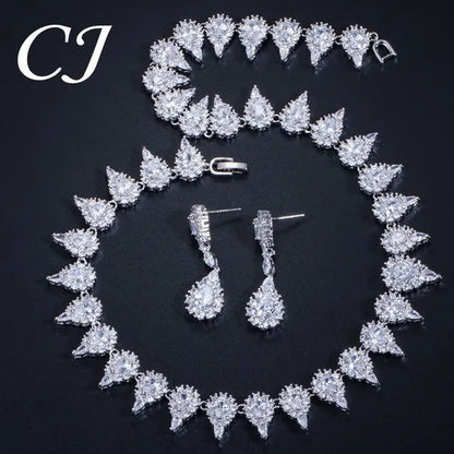 CANDICE White Gold Plating Sparkling Cubic Zirconia Diamond Choker Necklace Sets