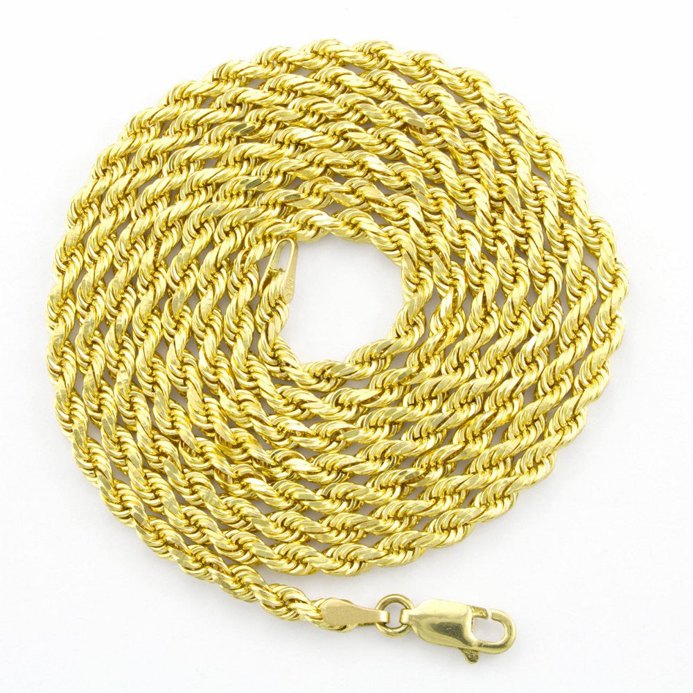 10K Yellow Gold 3Mm Diamond Cut Rope Chain Pendant Necklace, Mens Womens with Lo
