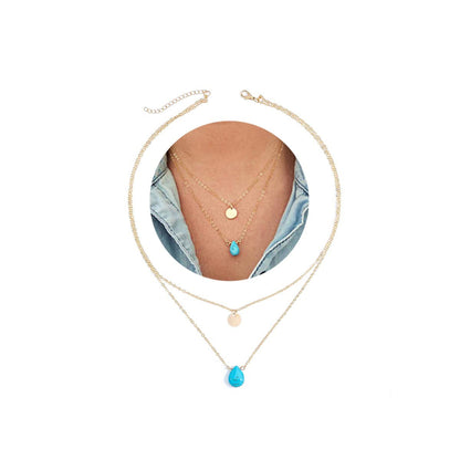 Boho Layered Turquoise Necklaces Gold Sequin Pendant Necklace Chain Jewelry for