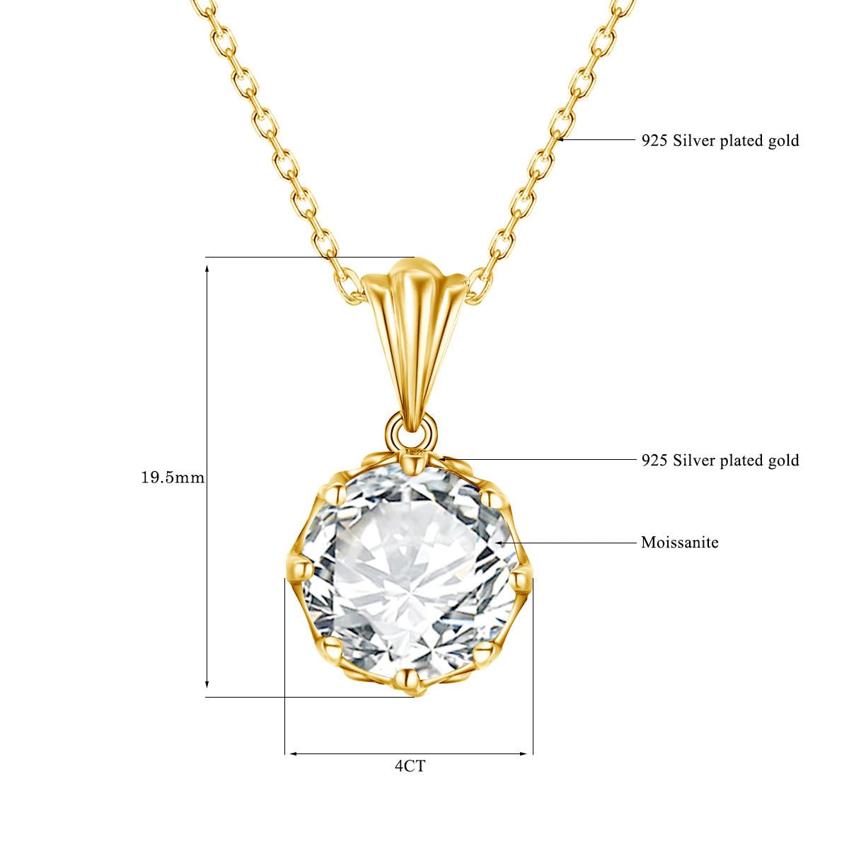 4 Carat Moissanite Necklace for Women D Color round Cut Pure 925 Silver Pass