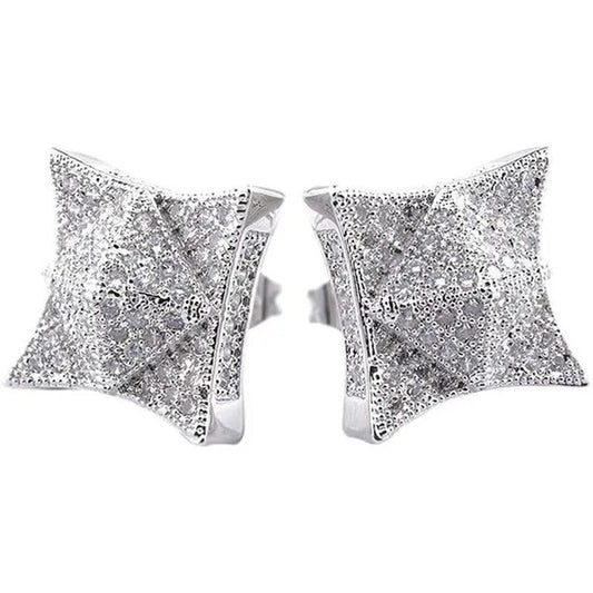 Iced Lab Diamond Pyramid Square Earrings for Men and Women | 18K Yellow Gold/Whi