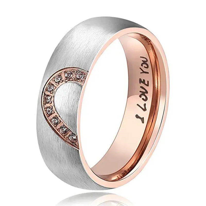 Diamond Half Peach Heart Stainless Steel Couple Rings Engagement Wedding Rings M