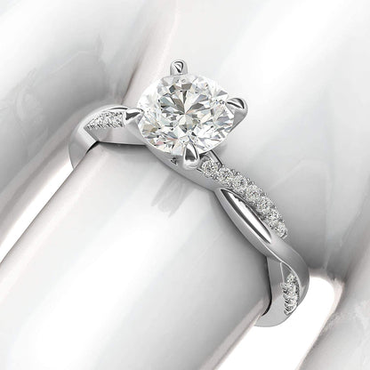 Solid 14K White Gold 4-Prong Petite Twisted Vine Simulated 1.0 CT Diamond Engage