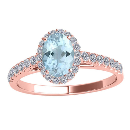 1.75 Ct. Ttw Diamond and Oval Shaped Aqumarine Ring in 10K Rose Gold