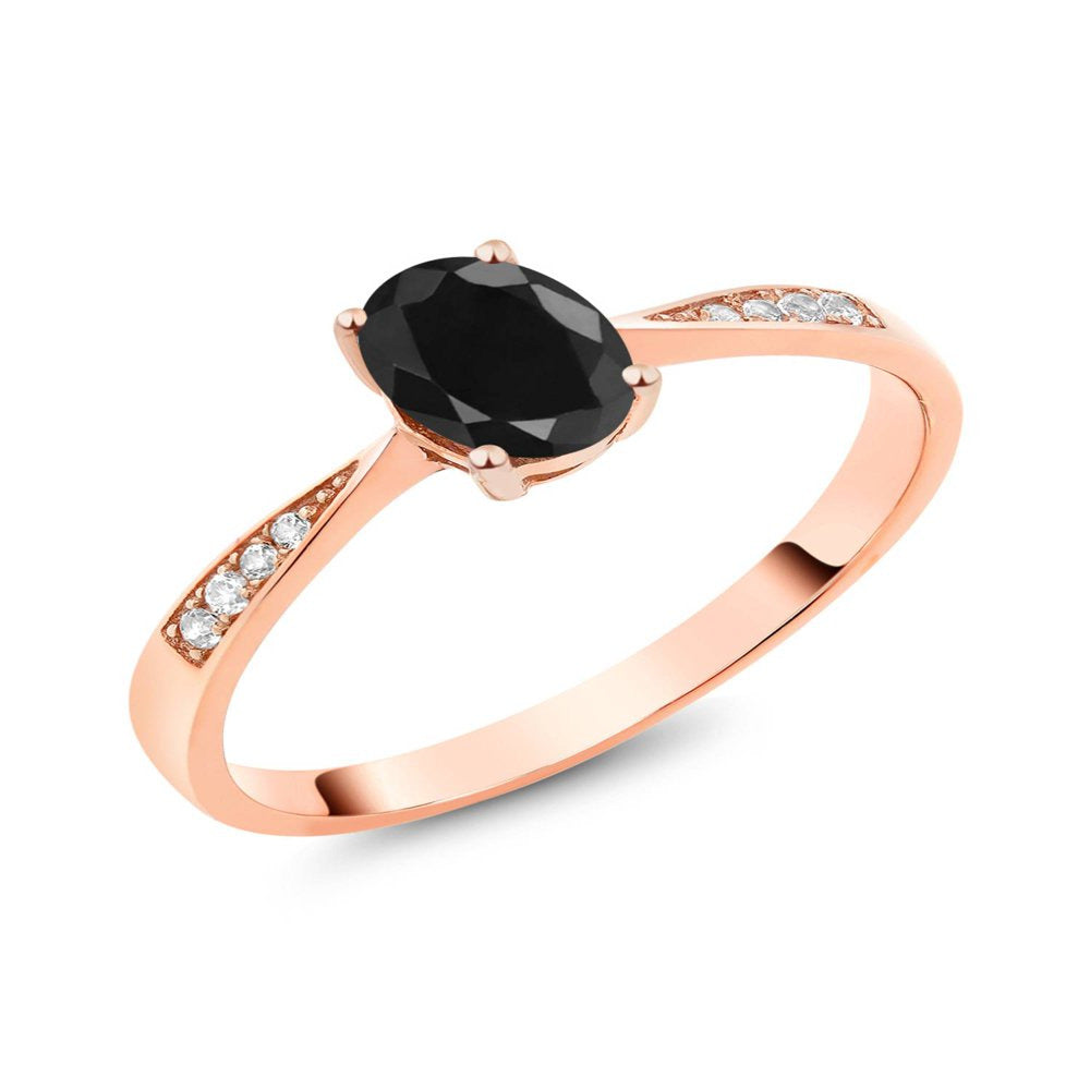 10K Rose Gold Oval Black Sapphire and Diamond Women'S Engagement Ring (1.13 Cttw