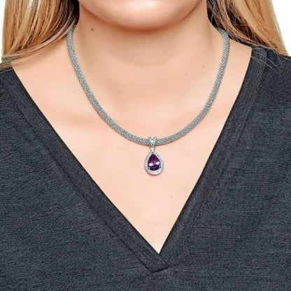 Pear-Shaped Amethyst and White Topaz Necklace in Italian Sterling Silver