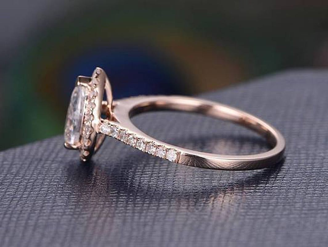 Classic Pear Cut Halo 1.50 Ct Moissanite & Diamond Engagement Ring with 18K Gold