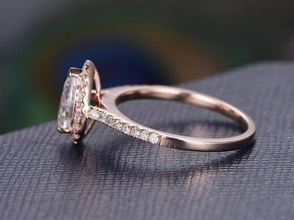 Classic Pear Cut Halo 1.50 Ct Moissanite & Diamond Engagement Ring with 18K Gold