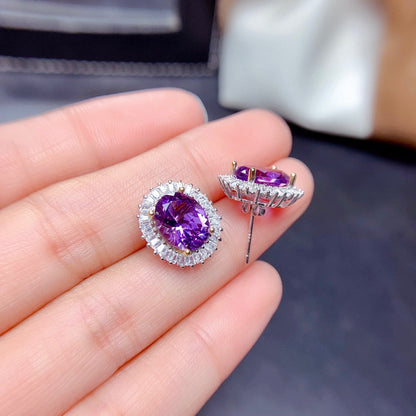 Natural Amethyst Ring Pendant Earring Set