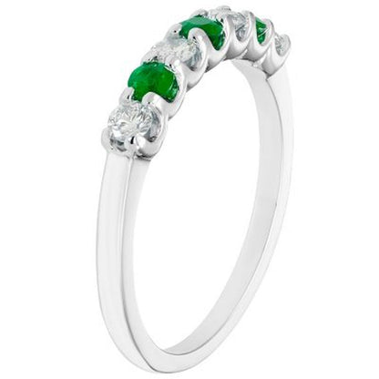 Emerald & 0.14 CT. T.W. Diamond Band in 14K White Gold