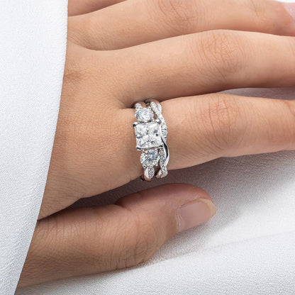 Anujewel 1.5Ct Princess Cut Center Moissanite Bridal Rings Set 925 Sterling