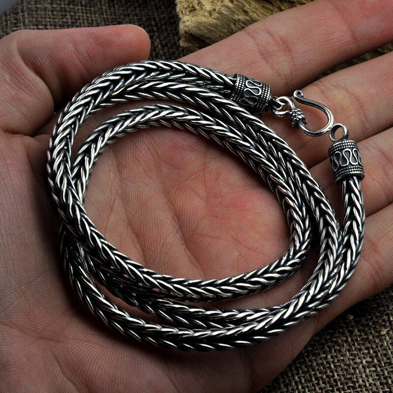 Norse Necklace Chain 925 Sterling Silver 4-5Mm Handcrafted Punk Jewelry