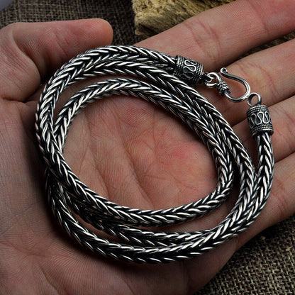Norse Necklace Chain 925 Sterling Silver 4-5Mm Handcrafted Punk Jewelry