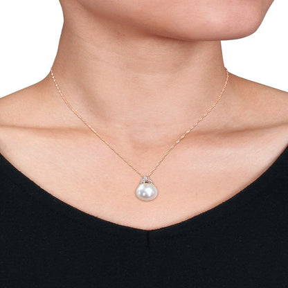 14-14.5Mm South Sea Cultured Freshwater Pearl and Diamond Accent 14Kt Rose Gold