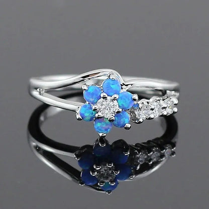 Delysia King Exquisite round Cut White Fire Australian Gemstone Flower Ladies Op