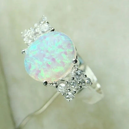 Princess Charm Crystal 925 Sterling Silver Fire Opal Ring Anniversary Gift Engag