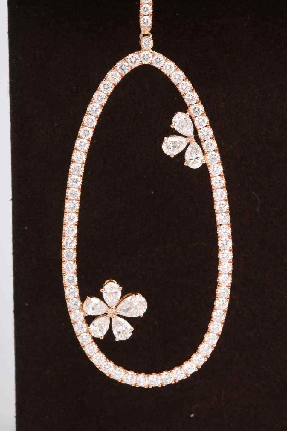 Diamond Dangle Earring with Flowers Rose Gold