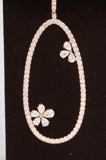 Diamond Dangle Earring with Flowers Rose Gold