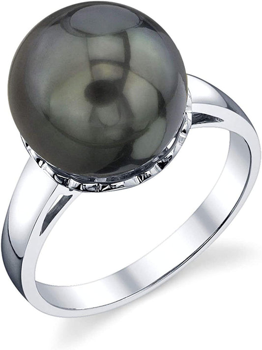 10-11Mm Genuine Black Tahitian South Sea Cultured Pearl Laurel Ring for Women