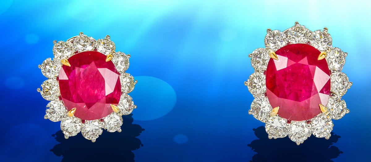 GIA CERTIFIED RUBIES OVAL SHAPE DIAMOND ROUND BRILLIANT SHAPE EARRING