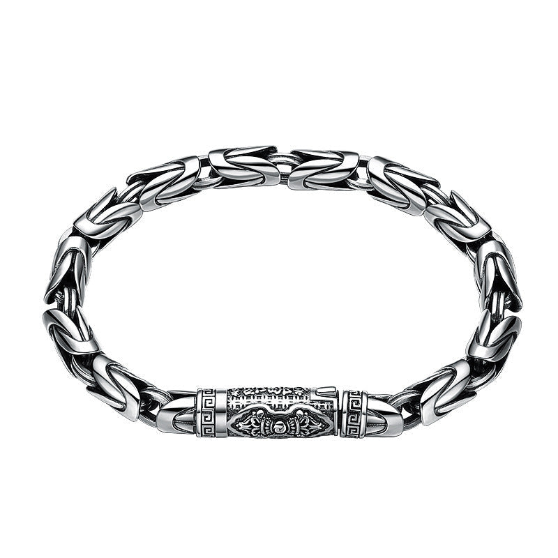 S925 Sterling Silver Bracelet Men'S Thick Diamond Pestle Thai Silver Retro Old P