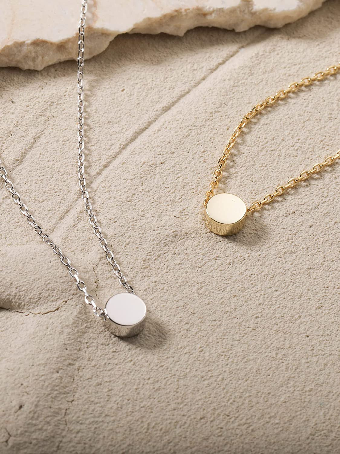 S.Leaf Sterling Silver Tiny Dot Necklace round Circle Necklace for Women