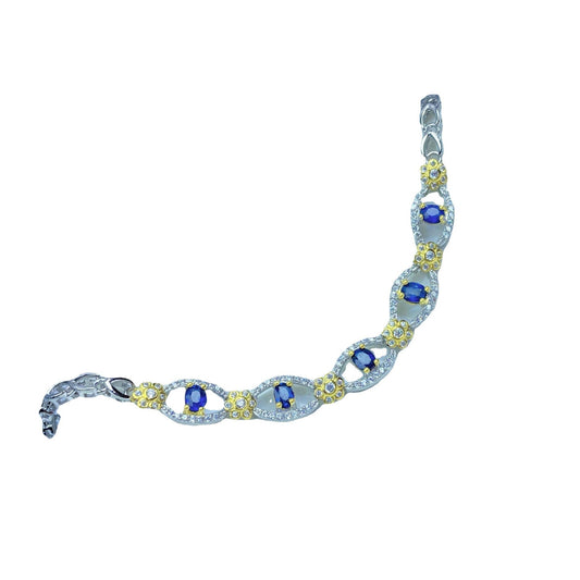 925 Silver Inlaid Natural Sapphire Women'S Bracelet Color Treasure Hand Accessor