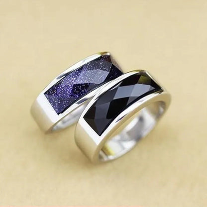 Vintage Men'S Agate Ring Stainless Steel Sky Blue Black White Gemstone Irregular