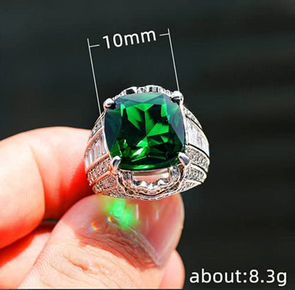 925 Sterling Silver Shiny Full Diamond Emerald Ring Cubic Zirconia Rings Gemston