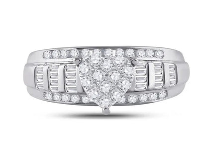 1/2 Carat (Ctw G-H, I1-I2) Diamond Engagement Heart Ring Bridal Wedding Set in 1