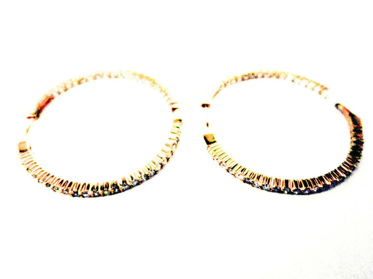 YELLOW GOLD DIAMOND HOOP EARRING INSIDE OUTSIDE SET SHAPE DIAMOND HOOP EARRING