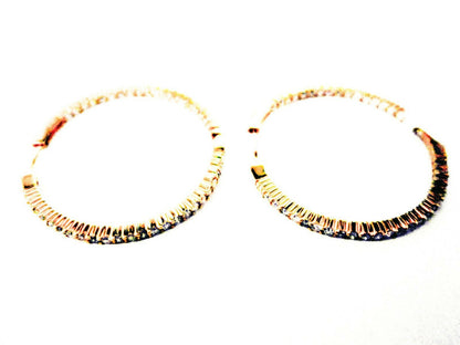 YELLOW GOLD DIAMOND HOOP EARRING INSIDE OUTSIDE SET SHAPE DIAMOND HOOP EARRING