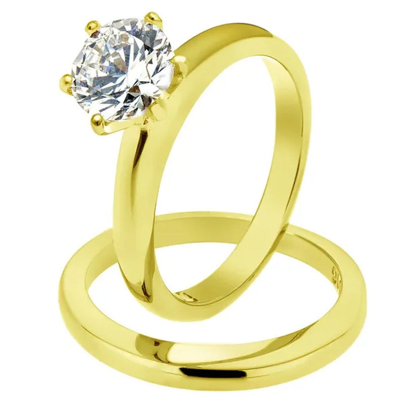 Women'S Stainless Steel 316 2.05 Carat Zirconia Gold Plated Wedding Ring Set Siz