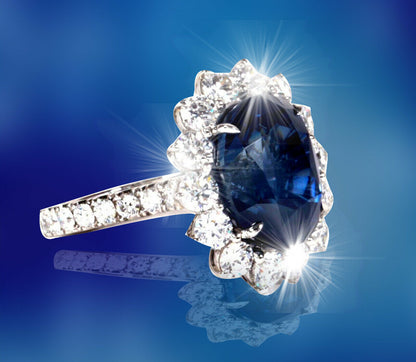 Elegant 11.73 Carat GIA Cert Sapphire 2.85 ct Diamond Platinum Ring