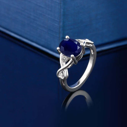 925 Sterling Silver Blue Sapphire and White Diamond Women'S Ring (2.56 Cttw, Gem