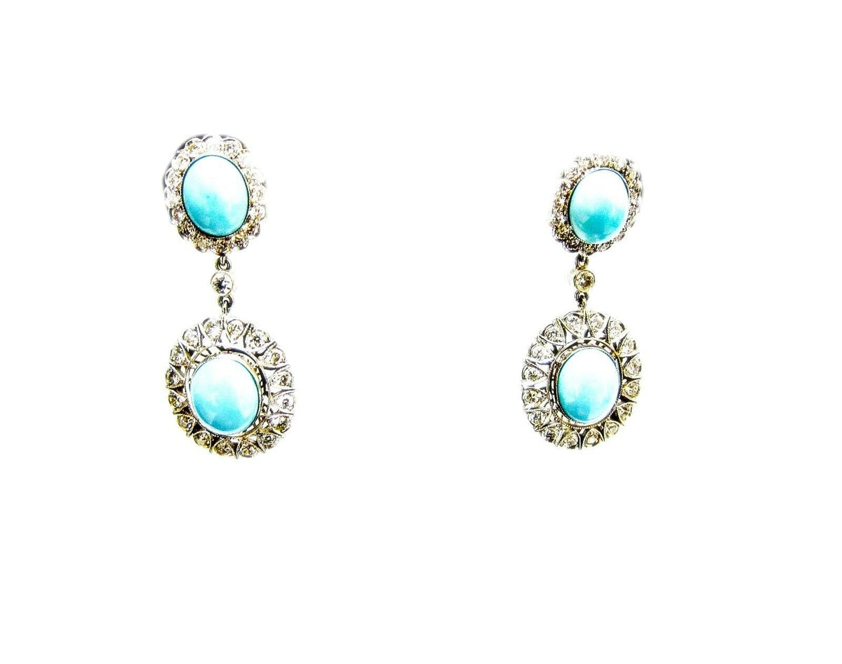 TURQUOISE AND DIAMOND ROUND BRILLIANT DANGLE DIAMOND