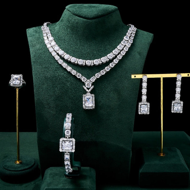 Luxury Necklace Set for Women Shining Colorful Bling CZ Cubic Zirconia Wedding