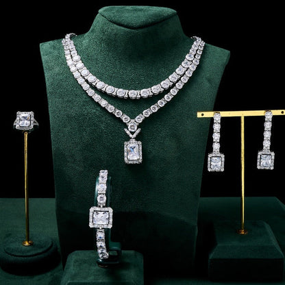 Luxury Necklace Set for Women Shining Colorful Bling CZ Cubic Zirconia Wedding