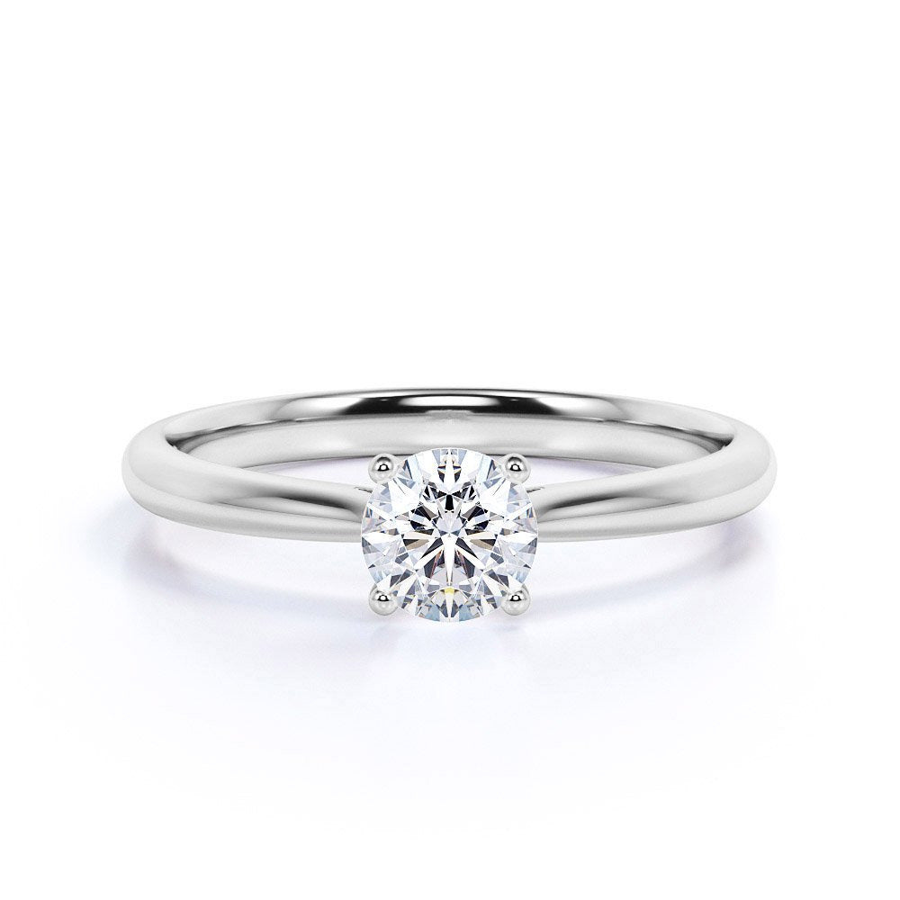 .33 Carat round Brilliant Real Diamond Solitaire Engagement Ring in 10K White Go